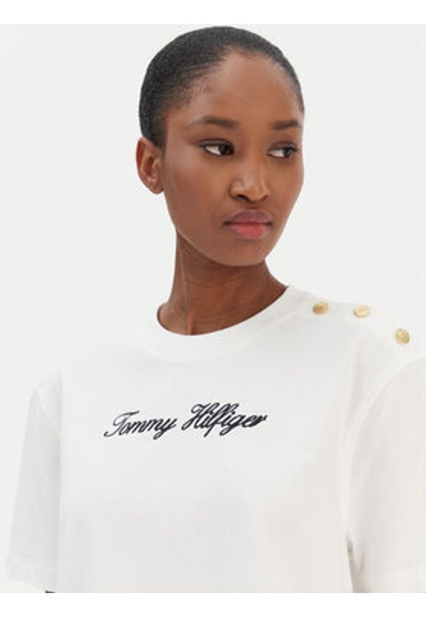TOMMY HILFIGER - Tommy Hilfiger T-Shirt Script WW0WW47819 Écru Regular Fit. Kolor: kremowy. Materiał: bawełna