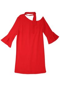 TOP SECRET - Asymetryczna sukienka damska z wiązaniem na szyji. Kolor: czerwony. Sezon: wiosna. Typ sukienki: asymetryczne #2