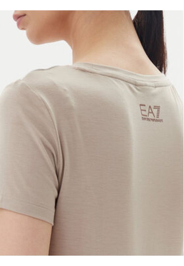 EA7 Emporio Armani T-Shirt 7W000274 AF12945 U6155 Beżowy Slim Fit. Kolor: beżowy. Materiał: wiskoza, syntetyk
