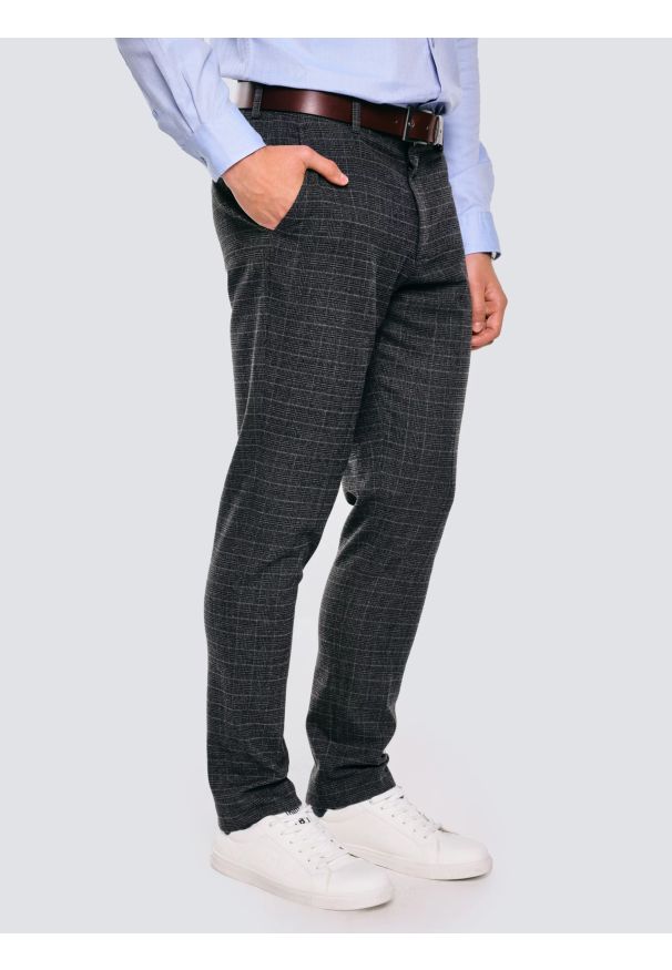 Big-Star - Spodnie męskie z kantem w kratę szare Jordini 903. Kolor: szary. Materiał: tkanina. Wzór: haft. Styl: elegancki, klasyczny