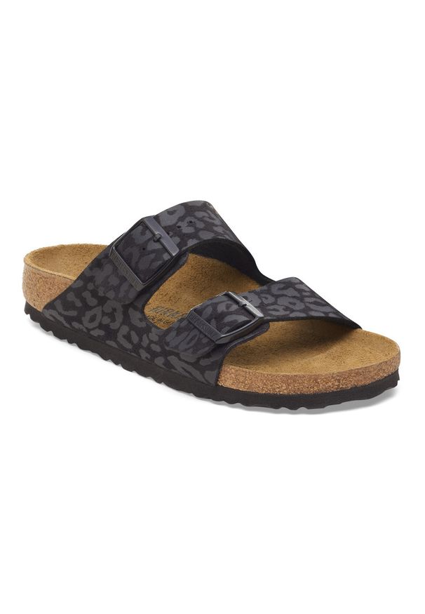 Birkenstock - Klapki damskie BIRKENSTOCK Arizona SYN Leo Black. Okazja: na spacer. Kolor: czarny. Materiał: zamsz, syntetyk, skóra. Wzór: motyw zwierzęcy, nadruk, paski. Sezon: lato. Styl: wakacyjny, klasyczny