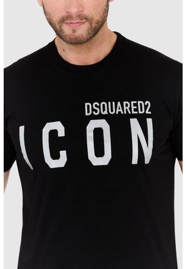 DSQUARED2 Czarny t-shirt męski ze srebrnym błyszczącym logo icon. Kolor: czarny