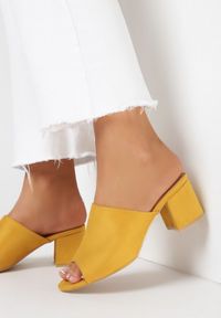 Born2be - Żółte Klapki Usinyera. Nosek buta: otwarty. Kolor: żółty. Materiał: skóra ekologiczna. Wzór: gładki. Obcas: na słupku #1