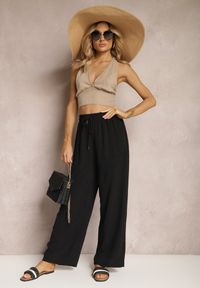 Renee - Czarne Spodnie High Waist ze Sznurkiem w Talii i Prostą Nogawką Raveann. Okazja: na co dzień. Stan: podwyższony. Kolor: czarny. Styl: casual #5