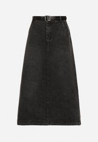 Born2be - Czarna Rozkloszowana Spódnica Jeansowa Maxi z Paskiem Triwisa. Kolor: czarny. Materiał: jeans. Długość: długie #4