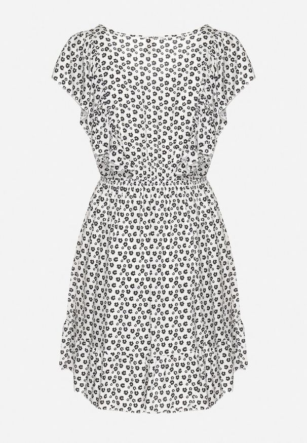 Born2be - Biała Rozkloszowana Sukienka z Bawełny w Kwiaty z Guzikami Ronelle. Okazja: na spacer, na randkę, na co dzień. Kolor: biały. Materiał: bawełna. Wzór: kwiaty. Typ sukienki: proste, rozkloszowane. Styl: elegancki, casual