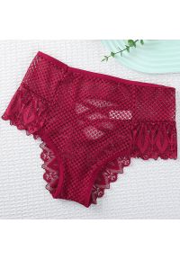 Intica - Majtki koronkowe z wysokim stanem modelujące sylwetkę Hiema. Stan: podwyższony. Kolor: czerwony. Materiał: koronka. Wzór: koronka