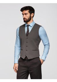 Ombre Clothing - Męska elegancka kamizelka w jodełkę SLIM FIT - grafitowa V2 - Rozmiar: L. Okazja: na co dzień, do pracy, na spotkanie biznesowe. Typ kołnierza: golf. Kolor: szary. Materiał: poliester, elastan, tkanina, materiał, wiskoza. Wzór: jodełka. Styl: elegancki