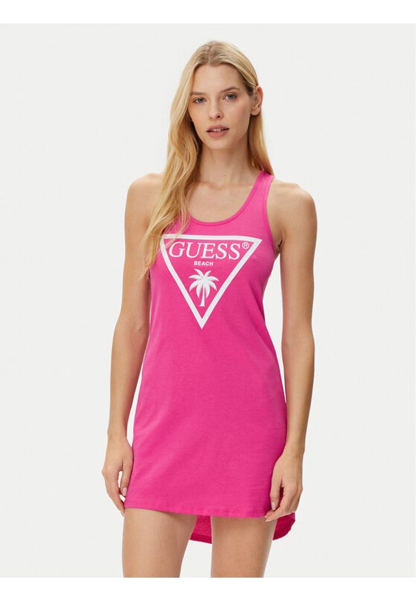 Guess Sukienka codzienna E3GP03 JA914 Czerwony Regular Fit. Okazja: na co dzień. Kolor: czerwony. Materiał: bawełna. Typ sukienki: proste. Styl: casual