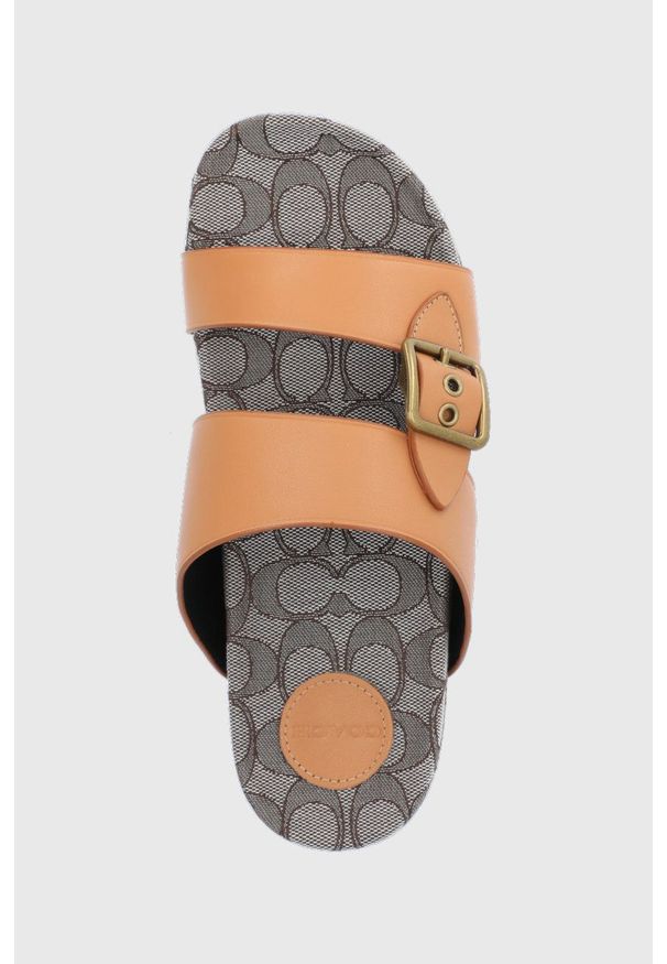 Coach klapki skórzane addison leather damskie kolor brązowy. Kolor: brązowy. Materiał: skóra. Wzór: gładki. Obcas: na obcasie. Wysokość obcasa: niski
