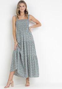 Born2be - Jasnoniebieska Sukienka Rozkloszowana na Ramiączkach w Kwiaty Hasana. Okazja: na co dzień. Kolor: niebieski. Długość rękawa: na ramiączkach. Wzór: kwiaty. Sezon: lato. Typ sukienki: proste. Styl: casual, elegancki #7