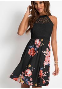 bonprix - Sukienka z dżerseju z koronką. Kolor: czarny. Materiał: jersey, koronka. Wzór: koronka #3
