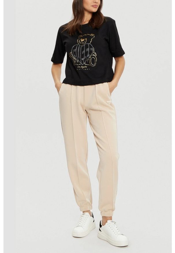 Guess - GUESS Czarny t-shirt damski Bear Boxy, Rozmiar M. Kolor: czarny