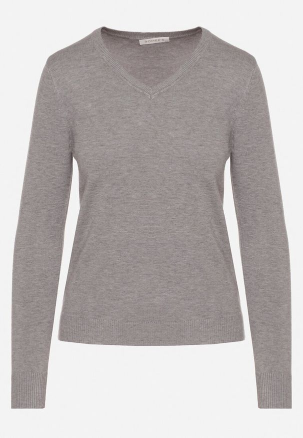 Born2be - Szary Sweter z Wiskozą i Dekoltem w Serek Olisela. Okazja: na co dzień. Typ kołnierza: dekolt w serek. Kolor: szary. Materiał: wiskoza. Styl: casual, elegancki