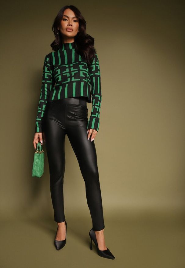 Renee - Czarne Legginsy z Imitacji Skóry High Waist z Ociepleniem Felilith. Okazja: na co dzień. Stan: podwyższony. Kolor: czarny. Materiał: skóra. Długość: długie. Sezon: jesień. Styl: elegancki, casual