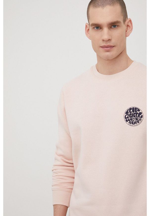 Rip Curl bluza męska kolor różowy z nadrukiem. Kolor: różowy. Materiał: bawełna. Wzór: nadruk