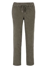 Spodnie sztruksowe z wiązanym troczkiem bonprix Spodnie sztruks c.oliw. Kolor: zielony. Materiał: sztruks, bawełna, materiał, elastan #1