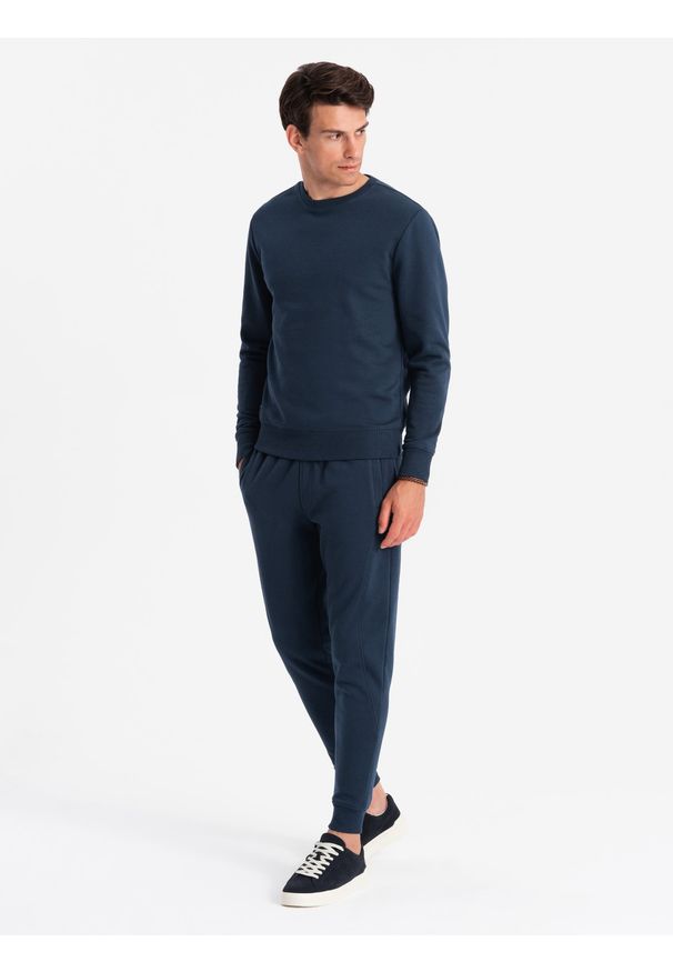 Ombre Clothing - Komplet dresowy bawełniany męski BASIC bluza nierozpinana + joggery – granatowy V1. Kolor: niebieski. Materiał: dresówka, bawełna. Wzór: jednolity