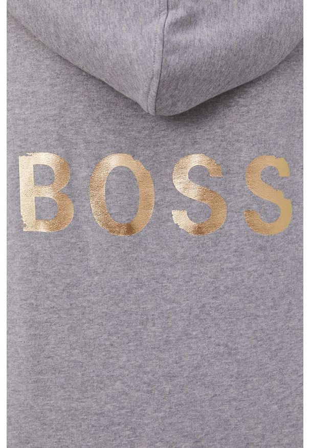 BOSS - Boss Bluza damska kolor szary z kapturem melanżowa. Typ kołnierza: kaptur. Kolor: szary. Materiał: dzianina, poliester. Długość rękawa: długi rękaw. Długość: długie. Wzór: melanż