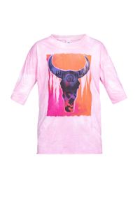 ROBERT KUPISZ - Różowy t-shirt Kids Crazy Bull. Kolor: różowy, wielokolorowy, fioletowy. Materiał: bawełna. Wzór: kolorowy, nadruk #4