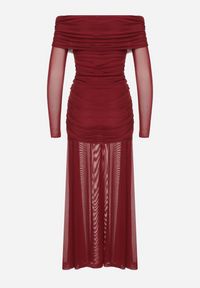 Born2be - Bordowa Taliowana Sukienka Typu Hiszpanka z Transparentnymi Wstawkami Halacia. Typ kołnierza: dekolt hiszpanka. Kolor: czerwony. Styl: elegancki #6