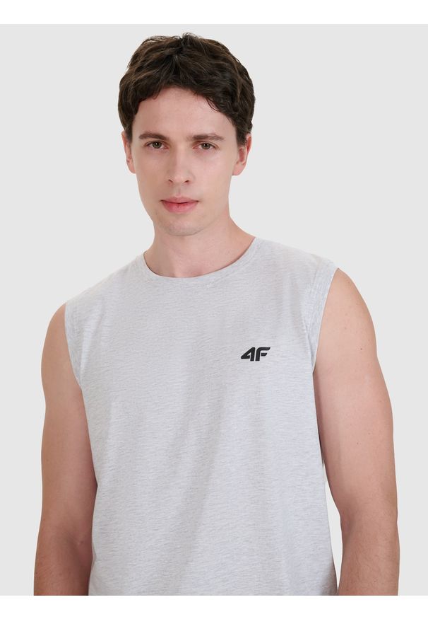 4f - 4F Tank top regular gładki męski - szary S. Kolor: szary. Materiał: jersey, dzianina, bawełna. Długość rękawa: na ramiączkach. Wzór: gładki