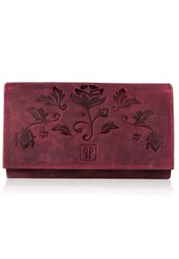 Portfel damski skórzany PAOLO PERUZZI różowy T-44-CHR. Kolor: różowy. Materiał: skóra. Wzór: kwiaty #1