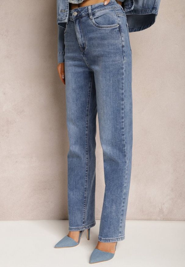Renee - Granatowe Jeansy High Waist z Prostymi Nogawkami Azelie. Stan: podwyższony. Kolor: niebieski