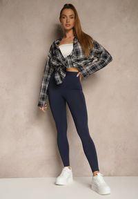 Renee - Granatowe Basicowe Legginsy High Waist Tofelia. Stan: podwyższony. Kolor: niebieski. Materiał: tkanina