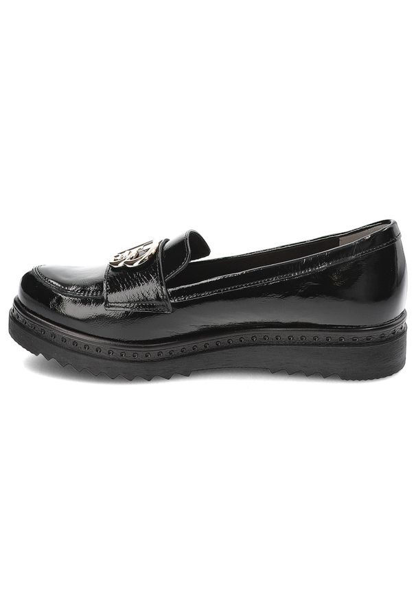 Czarne Półbuty Armodo Lakierowane Mokasyny Damskie. Okazja: na co dzień. Kolor: czarny. Materiał: lakier. Wzór: aplikacja. Styl: casual, elegancki