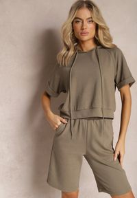 Renee - Zielony Komplet Dresowy Bluza z Kapturem i Krótkimi Rękawami oraz Szorty Choana. Kolor: zielony. Materiał: dresówka #3