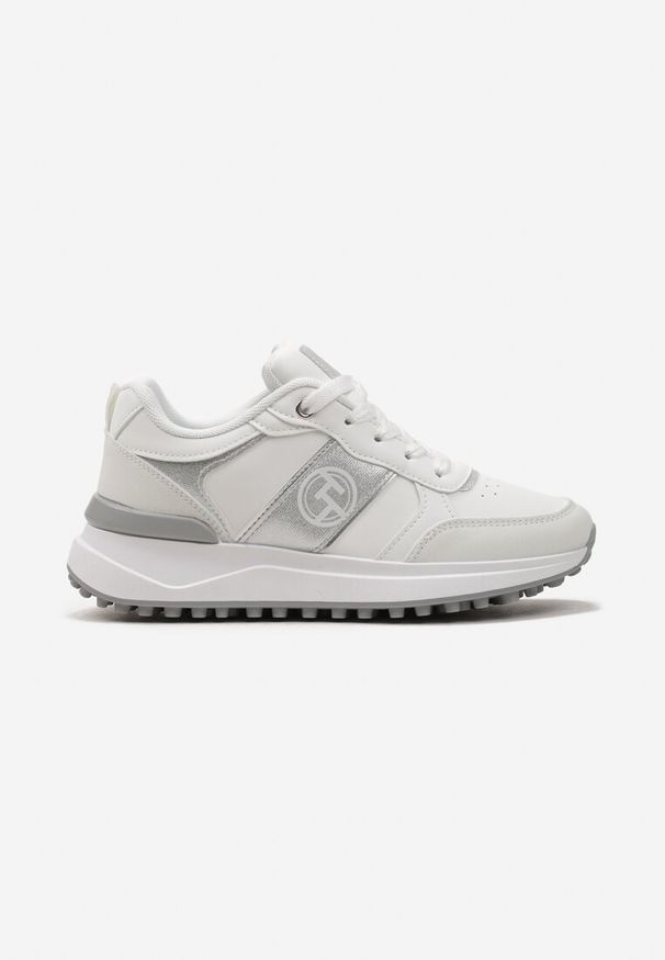Renee - Białe Sneakersy o Klasycznym Fasonie z Ozdobnymi Wstawkami Wrentia. Okazja: na spacer. Nosek buta: okrągły. Zapięcie: sznurówki. Kolor: biały. Wzór: aplikacja. Materiał: jeans, materiał. Obcas: na obcasie. Wysokość obcasa: niski. Sport: turystyka piesza