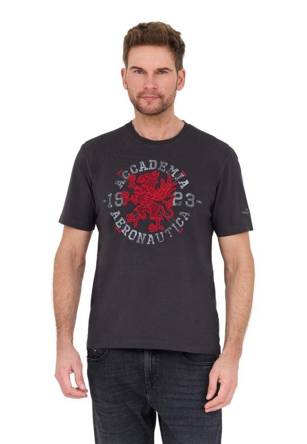 Aeronautica Militare - AERONAUTICA MILITARE Szary bawełniany męski t-shirt M.C., Rozmiar M. Kolor: szary. Materiał: bawełna