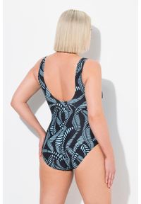 ULLA POPKEN - Damskie Kostium kąpielowy wzór roślinny bez miękkich miseczek okrągły dekolt. Kolekcja: plus size. Kolor: czarny. Materiał: poliester, elastan, poliamid, materiał #2