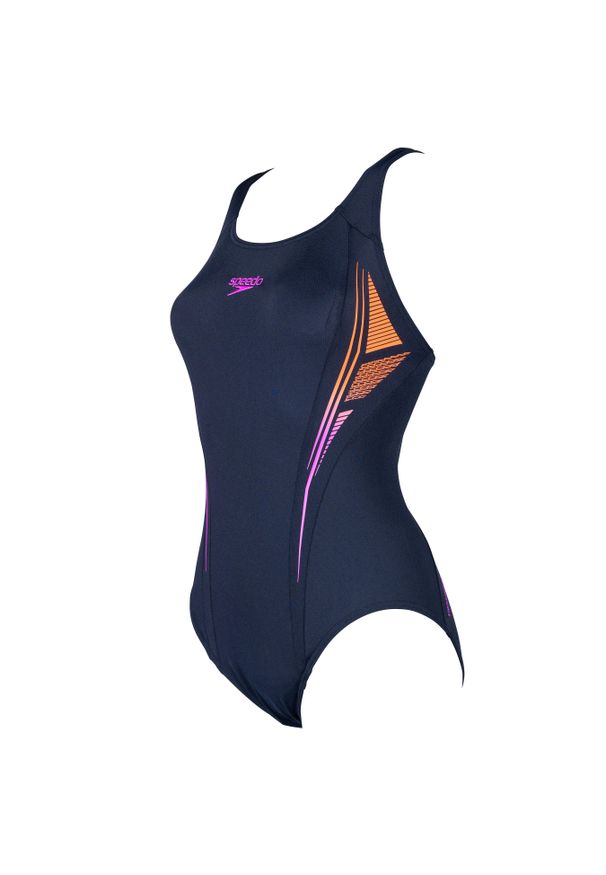 Strój jednoczęściowy pływacki damski Speedo Muscleback. Kolor: pomarańczowy, różowy, wielokolorowy, niebieski. Materiał: poliester