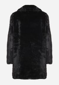 Born2be - Czarny Futerkowy Płaszcz Jednorzędowy z Kieszeniami i Eleganckim Kołnierzem Daienna. Kolor: czarny. Materiał: jeans. Styl: elegancki #3