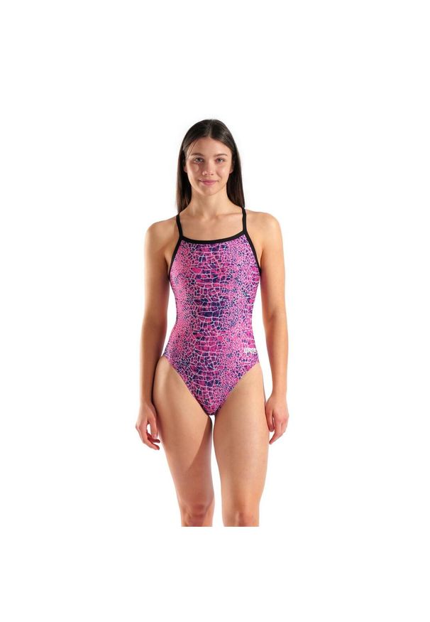 Strój Kąpielowy Damski Arena Snakeskin Swimsuit Challengeback. Kolor: różowy, wielokolorowy, czarny. Materiał: materiał