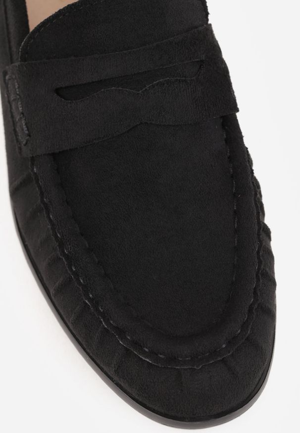 Born2be - Czarne Marszczone Mokasyny VICES z Wkładką ze Skóry Naturalnej Nerihaneh. Okazja: na co dzień. Kolor: czarny. Materiał: skóra. Obcas: na płaskiej podeszwie. Styl: casual, klasyczny, elegancki