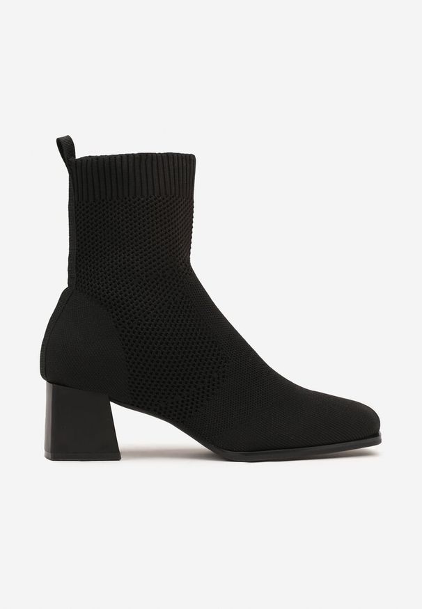 Renee - Czarne Botki na Słupku z Elastyczną Cholewką Nevliese. Okazja: na co dzień. Kolor: czarny. Materiał: jeans. Szerokość cholewki: normalna. Sezon: zima, jesień. Obcas: na słupku. Styl: casual, elegancki