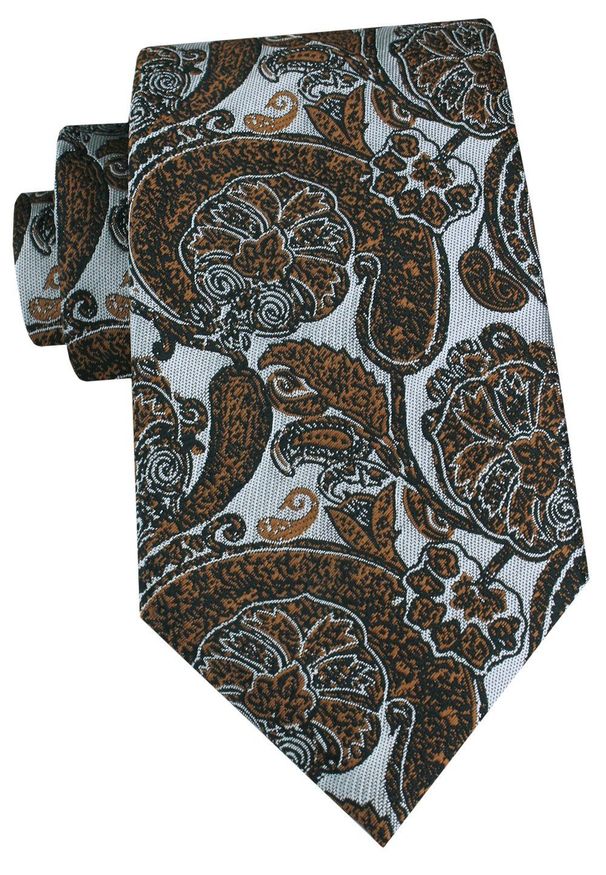 Męski Krawat - Chattier - Jasne Srebro i Stara Pomarańcza. Materiał: tkanina. Styl: retro