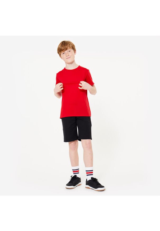 DOMYOS - Spodenki sportowe dla dzieci Decathlon. Okazja: na uczelnię, na co dzień. Kolor: czarny. Materiał: materiał, elastan, poliester, bawełna. Styl: sportowy. Sport: joga i pilates
