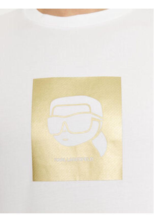 Karl Lagerfeld - KARL LAGERFELD T-Shirt 755460 551235 Biały Regular Fit. Typ kołnierza: dekolt w karo. Kolor: biały. Materiał: bawełna