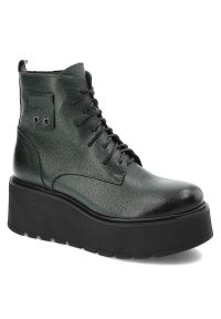 Zielone Botki Armodo Ocieplane Stylowe Obuwie Damskie. Kolor: zielony. Materiał: materiał. Styl: elegancki