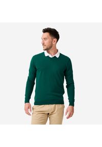 INESIS - Sweter do golfa męski MW100 dekolt w serek. Typ kołnierza: dekolt w serek, golf. Kolor: zielony. Materiał: materiał, bawełna. Sport: golf