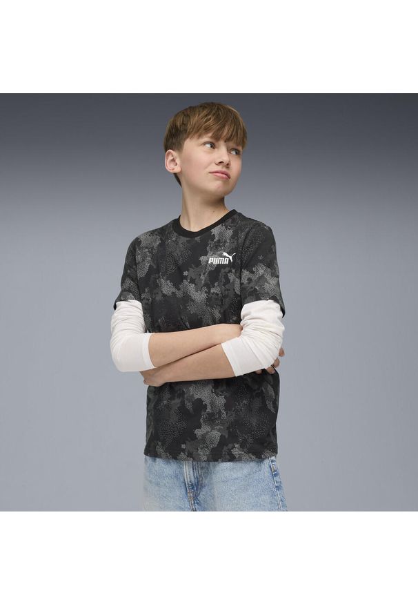 Puma - Młodzieżowa koszulka Essentials Camo z nadrukiem na całej powierzchni PUMA. Kolor: czarny. Wzór: nadruk. Sport: joga i pilates