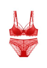 Intica - Komplet bielizny z usztywnianym biustonoszem z koronką Denisia. Kolor: czerwony. Materiał: koronka. Wzór: koronka #1