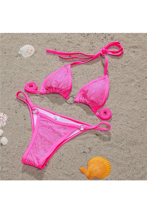 Intica - Bikini z cyrkoniami na plażę z regulowanymi ramiączkami Sivan. Kolor: czarny. Materiał: materiał. Wzór: aplikacja