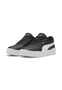 Puma - Dziecięce sneakersy Carina 3.0 PUMA Black White Gold. Okazja: na uczelnię. Kolor: czarny, biały, wielokolorowy, żółty. Materiał: syntetyk, tkanina. Sport: joga i pilates