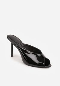 Born2be - Czarne Lakierowane Klapki na Szpilce z Odkrytym Noskiem Lilyera. Okazja: na co dzień, do pracy. Kolor: czarny. Materiał: lakier. Obcas: na szpilce. Styl: casual, elegancki #9