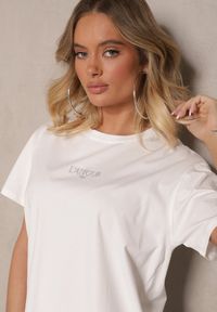 Renee - Biały Bawełniany T-shirt z Napisem Marivetha. Okazja: na co dzień. Kolor: biały. Materiał: bawełna. Wzór: napisy. Styl: elegancki, casual #5